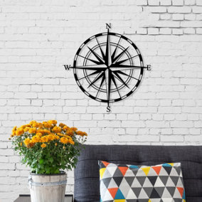 Decortie Modern Metal Wall Art Compass Home Ornament Decorative Minimalist Design Hanging Wall Sculpture, Black