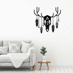 Decortie Modern Metal Wall Art Deer Totem - Home Ornament Decorative Minimalist Design Hanging Wall Sculpture, Black