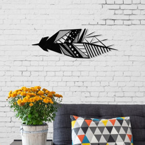 Decortie Modern Metal Wall Art Feather Home Ornament Decorative Minimalist Design Hanging Wall Sculpture, Black