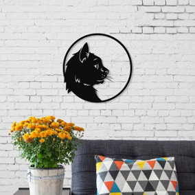 Decortie Modern Metal Wall Art Home Ornament Cat Decorative Minimalist Design Hanging Wall Sculpture, Black