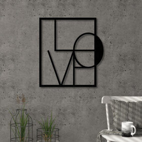 Decortie Modern Metal Wall Art Love Theme Home Ornament Decorative Minimalist Design Hanging Wall Sculpture, Black