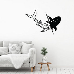 Decortie Modern Metal Wall Art Shark Theme Home Ornament Decorative Minimalist Design Hanging Wall Sculpture, Black