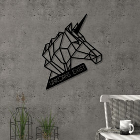 Decortie Modern Metal Wall Art Unicorn Theme Home Ornament Decorative Minimalist Design Hanging Wall Sculpture, Black