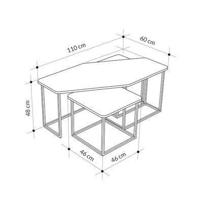 Decortie Modern Nesty Coffee Table Nest of 3 Tables Oak, Retro Grey, White Marble Effect Nested Table Engineered Wood w/Metal Legs