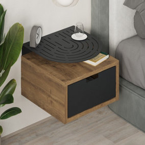 Decortie Modern Oslo Dark Oak Effect Nightstand with Drawer Engineered Wood with Metal Shelf Bedside Table