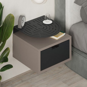 Decortie Modern Oslo Mocha Grey Nightstand with Drawer Engineered Wood with Metal Shelf Bedside Table