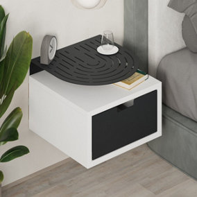 Decortie Modern Oslo White Nightstand with Drawer Engineered Wood with Metal Shelf Bedside Table