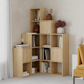 Decortie Modern Paleo Corner Bookcase Set, Versatile & Unique Design Bookcase, Display Storage Cabinet (W)150.8x(D)28cm, Oak