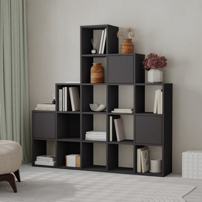 Decortie Modern Paleo Corner Bookcase Set, Versatile&Unique Design Bookcase, Display Storage Cabinet (W)150.8x(D)28cm, Silky Black