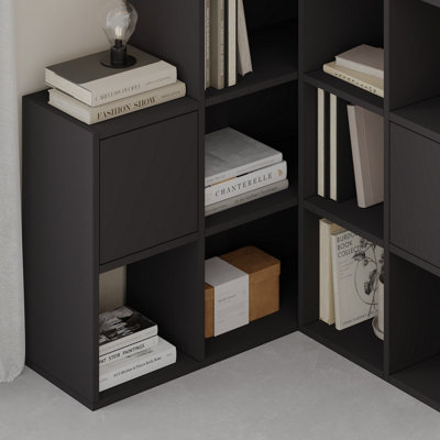 Decortie Modern Paleo Corner Bookcase Set, Versatile&Unique Design Bookcase, Display Storage Cabinet (W)150.8x(D)28cm, Silky Black