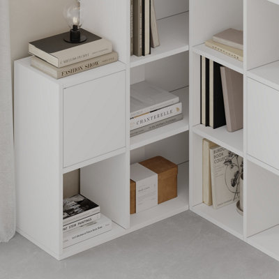 Decortie Modern Paleo Corner Bookcase Set, Versatile & Unique Design Bookcase, Display Storage Cabinet (W)150.8x(D)28cm, White