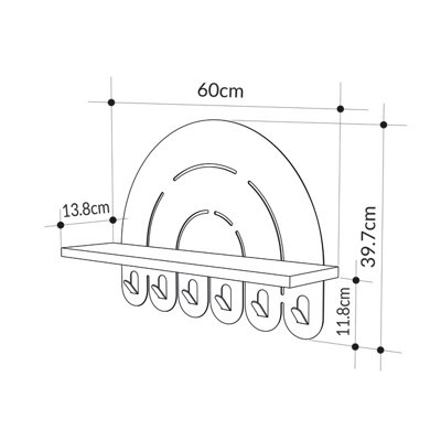 Decortie Modern Rainbow Metal Wall-Mounted White Coat Hanger Rainbow Shape with 6 Hooks and Shelf 60(W)x13.80(D)x39.7(H)cm