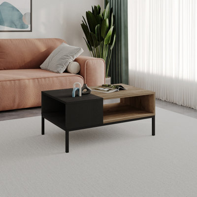 Decortie Modern Rectangular Coffee Table w/ Dual-Side Open Shelf ...