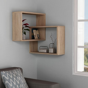 Decortie Modern Ring Corner Wall Mounted Shelf Display Unit Oak W 60cm Medium