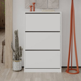 Decortie Modern Shoe Cabinet 3 Storage Cupboard White 73(W)x26(D)x119(H)cm 3 Tier Drawer for Shoes Hallway Living Room Furniture