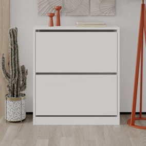Decortie Modern Shoe Cabinet with 2 Storage Cupboard White 73(W) Narrow 2 Tier Drawer for Shoes Hallway Living Room Furniture