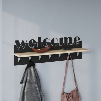 Decortie Modern Welcome Letter Wall Hanger Oak Metal 7 Metal Hooks for Hanging Shelf Rack Hotels Hallway Bedroom Black DIY at B Q