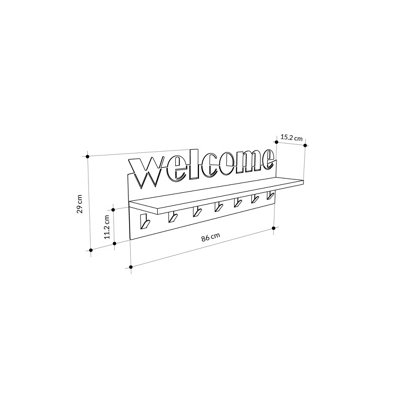 Decortie Modern Welcome Letter Wall Hanger White Metal 7 Metal Hooks Hanging Shelf Rack Hotels, Hallway, Bedroom (Black)