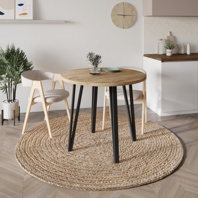 31.5 Inch Round Dining Table For 4 - Rustic Brown Wooden Tabletop With Black Metal Legs, Small Kitchen Table
