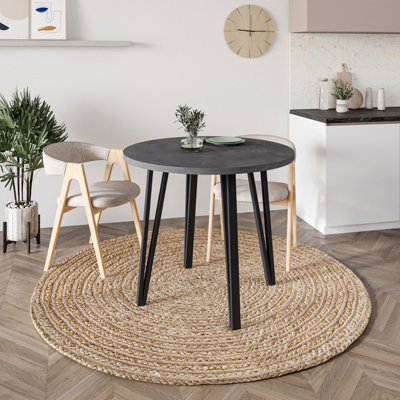 Decortie Modern Xana Round Dining Table up to 4 Seater Black Metal 4 Legs Kitchen Table of 90x77.5cm Retro Grey