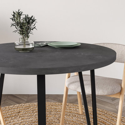 Decortie Modern Xana Round Dining Table up to 4 Seater Black Metal 4 Legs Kitchen Table of 90x77.5cm Retro Grey