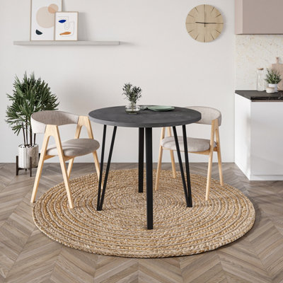 Decortie Modern Xana Round Dining Table up to 4 Seater Black Metal 4 Legs Kitchen Table of 90x77.5cm Retro Grey