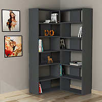 Decortie Molly Modern Corner Multipurpose Bookcase Display Unit No.4 Anthracite Grey Tall 178.6cm