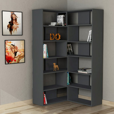 Decortie Molly Modern Corner Multipurpose Bookcase Display Unit No.4 Anthracite Grey Tall 178.6cm