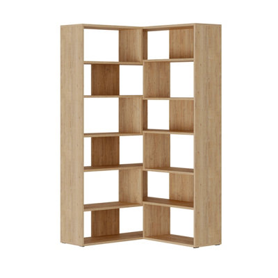 Decortie Molly Modern Corner Multipurpose Bookcase Display Unit No.4 Natural Oak Effect Tall 178.6cm