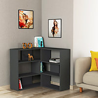 Decortie Molly Modern Corner Multipurpose Bookcase Display Unit Room Separator No.3 Anthracite Grey Short 89cm