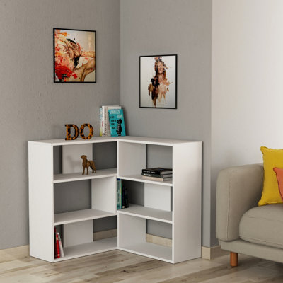 Decortie Molly Modern Corner Multipurpose Bookcase Display Unit Room Separator No.3 White Short 89cm