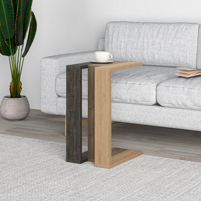 Decortie Muju Modern C Shape Table Dark Coffee,Dark Oak Effect, Oak Multipurpose  H 57cm