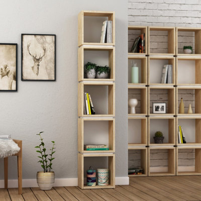 Decortie Multi Modern Bookcase Display Unit Natural Oak Effect White Tall 167cm