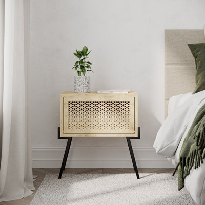 Decortie Naive Modern Bedside Table Bedroom Furniture with Storage Oak 48cm