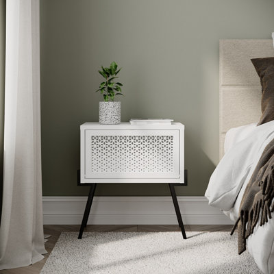 Decortie Naive Modern Bedside Table Bedroom Furniture with Storage White 48cm