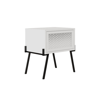 Decortie Naive Modern Bedside Table Bedroom Furniture with Storage White 48cm