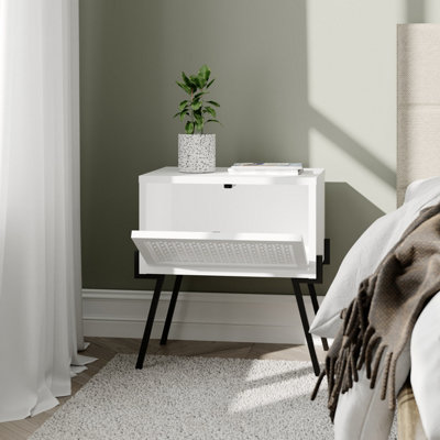 Decortie Naive Modern Bedside Table Bedroom Furniture with Storage White 48cm