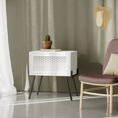 Decortie Naive Modern Bedside Table Bedroom Furniture with Storage White 48cm