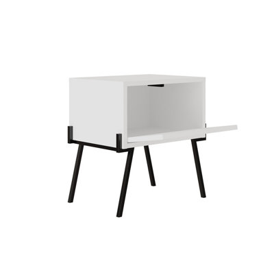 Decortie Naive Modern Bedside Table Bedroom Furniture with Storage White 48cm