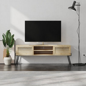 Decortie Naive Modern TV Stand Multimedia Centre TV Unit Oak With Storage Cabinet 140cm