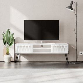 Decortie Naive Modern TV Stand Multimedia Centre TV Unit White With Storage Cabinet 140cm