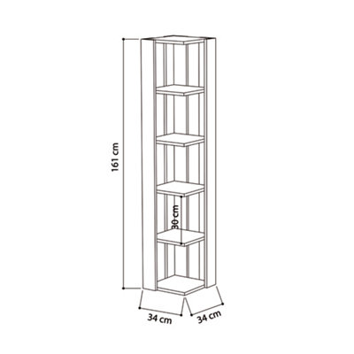 Decortie Nati Modern Corner Bookcase Display Unit Black Tall 161cm