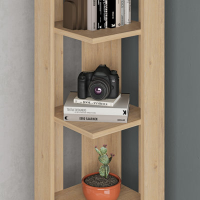 Decortie Nati Modern Corner Bookcase Display Unit Oak