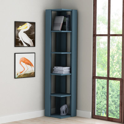 Blue corner outlet bookshelf