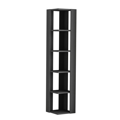 Decortie Nati Tall Corner Bookcase Modern Shelving Unit Anthracite Grey 161cm