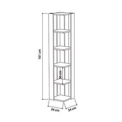 Decortie Nati Tall Corner Bookcase Modern Shelving Unit Anthracite Grey 161cm