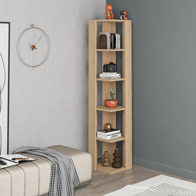 Decortie Nati Tall Corner Bookcase Modern Shelving Unit Oak 161cm