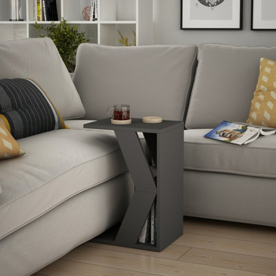 Decortie Naze Modern C-Shaped Side Table Multipurpose Sofa Table Anthracite Grey Height 57cm