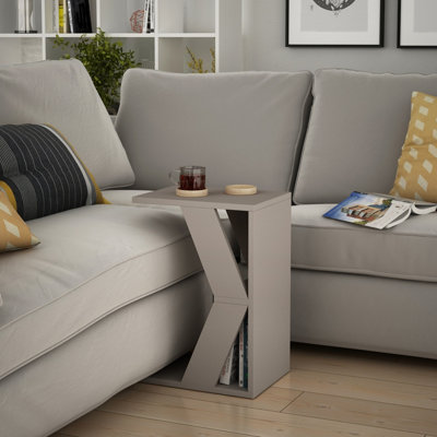 Decortie Naze Modern C-Shaped Side Table Multipurpose Sofa Table Mocha Grey Height 57cm