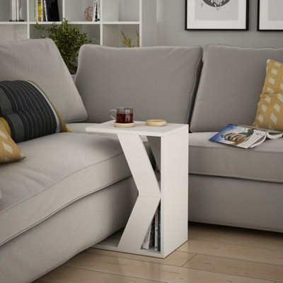 Decortie Naze Modern C-Shaped Side Table Multipurpose Sofa Table White Height 57cm